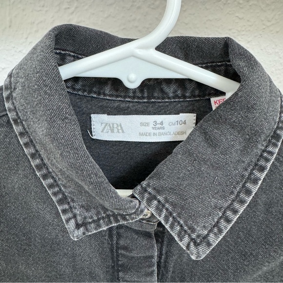 ZARA Kids Black Denim Tiered Shirt Dress - Picture 6 of 7